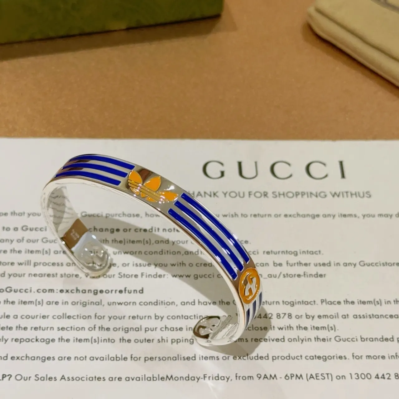 Gucci Enamel-Striped Interlocking G Fleur-de-Lis Bangle Bracelet 2