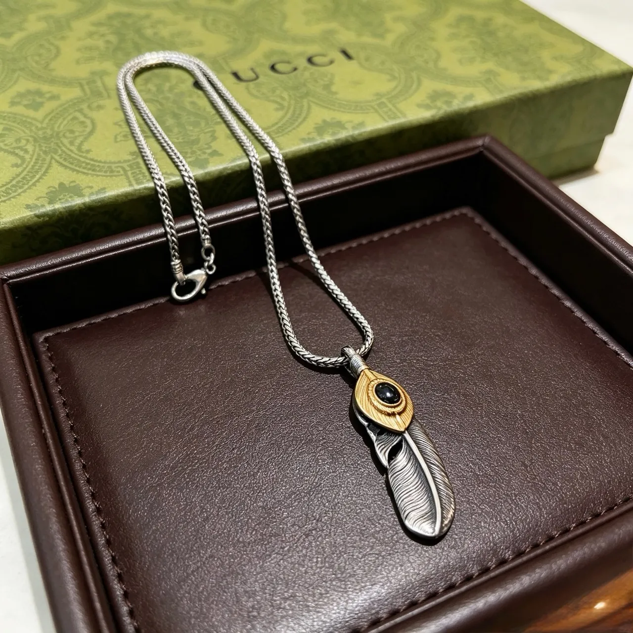 Gucci Feather Eye Motif Two-Tone Necklace 9
