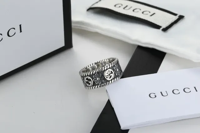 Gucci Floral and Interlocking G Wide Band Ring 5