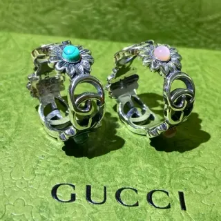 Gucci Floral Cabochon Interlocking G Hinged Rings