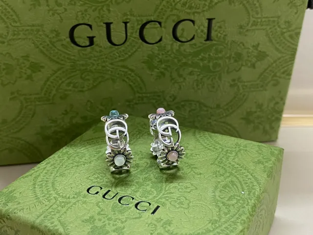 Gucci Floral Cabochon Interlocking G Hinged Rings 2
