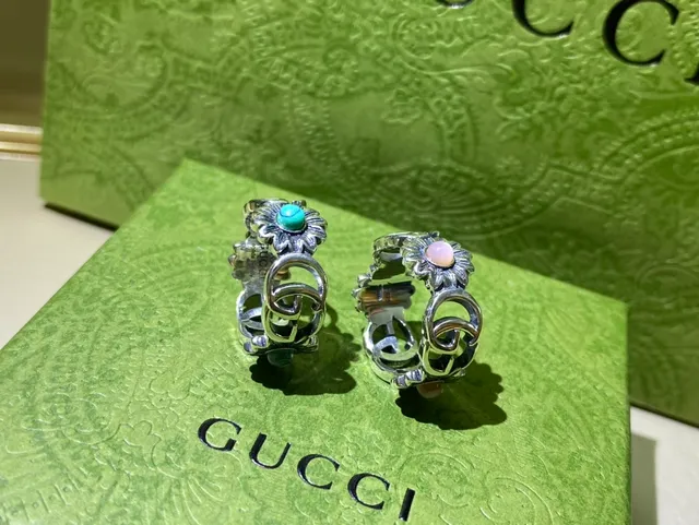 Gucci Floral Cabochon Interlocking G Hinged Rings 3