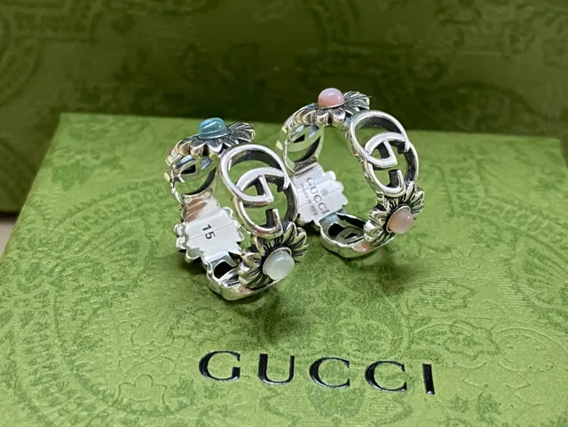 Gucci Floral Cabochon Interlocking G Hinged Rings 4