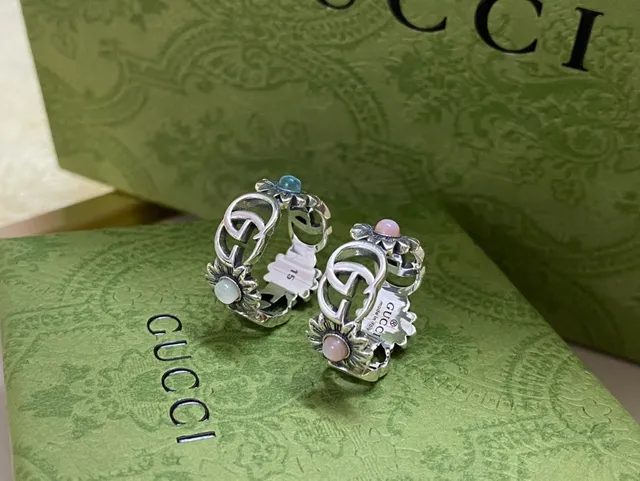 Gucci Floral Cabochon Interlocking G Hinged Rings 5