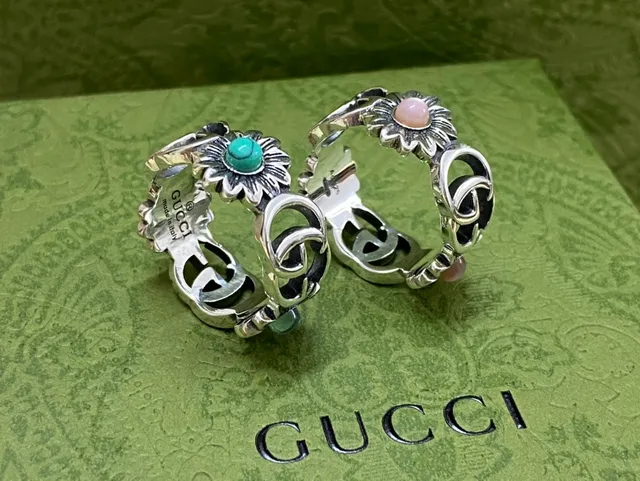 Gucci Floral Cabochon Interlocking G Hinged Rings 6