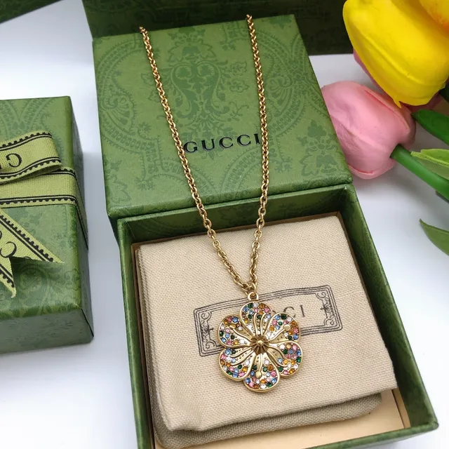 Gucci Floral Crystal Pavé Pendant Necklace 4