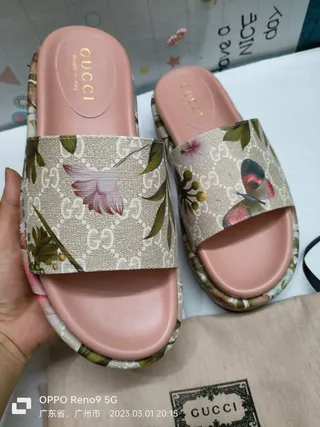 Gucci Floral Print GG Monogram Slide Slippers 5