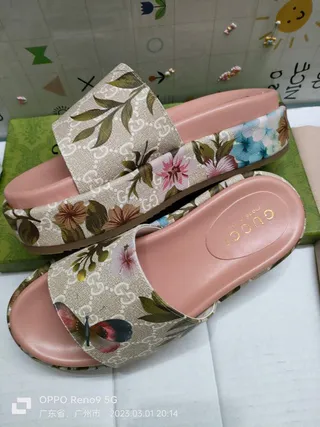 Gucci Floral Print GG Monogram Slide Slippers 7