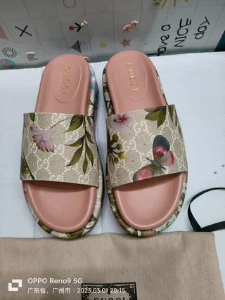 Gucci Floral Print GG Monogram Slide Slippers 8