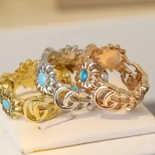 Gucci Floral Turquoise Two-Tone Interlocking G Rings