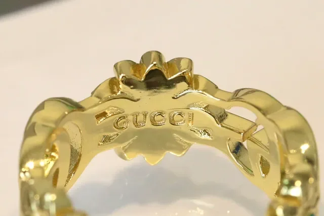 Gucci Floral Turquoise Two-Tone Interlocking G Rings 2