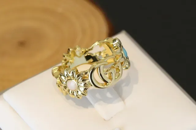 Gucci Floral Turquoise Two-Tone Interlocking G Rings 3