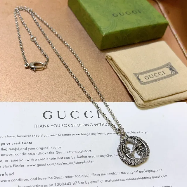 Gucci Floral Wreath Pendant Silver Chain Necklace 7
