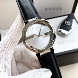 Gucci G-Timeless Interlocking G Silver Dial Black Leather Quartz Watch