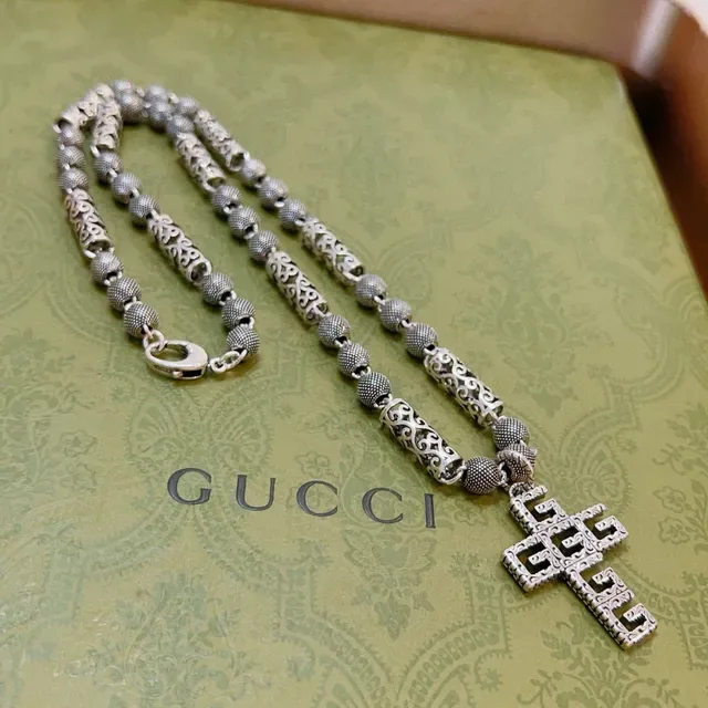 Gucci GG Cross Ornate Silver-Toned Necklace 2
