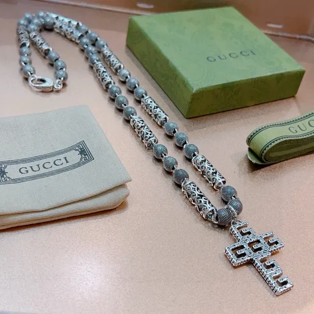 Gucci GG Cross Ornate Silver-Toned Necklace 4