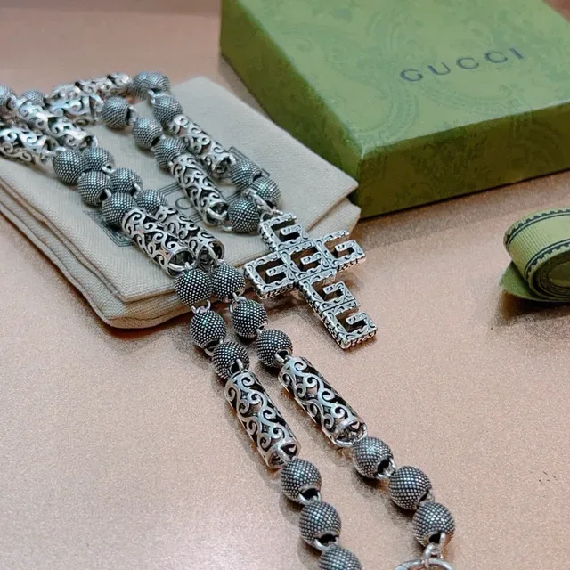 Gucci GG Cross Ornate Silver-Toned Necklace 6