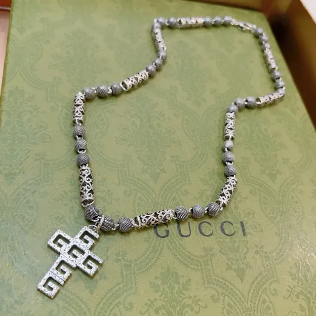 Gucci GG Cross Ornate Silver-Toned Necklace 9