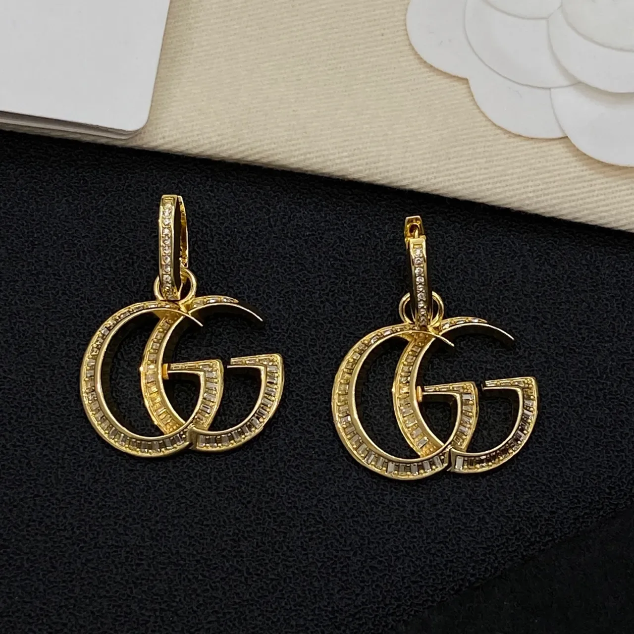 Gucci GG Marmont Baguette-Pavé Double G Pendant Earrings 2