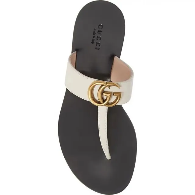Gucci GG Marmont Beige Noir Interlocking G Boucle Cuir Off-White Sandales Casual 3
