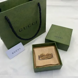 Gucci GG Marmont Beige Gold Embroidered Double-G Motif Metal Detail Earrings