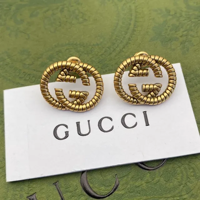 Gucci GG Marmont Beige Gold Embroidered Double-G Motif Metal Detail Earrings 2