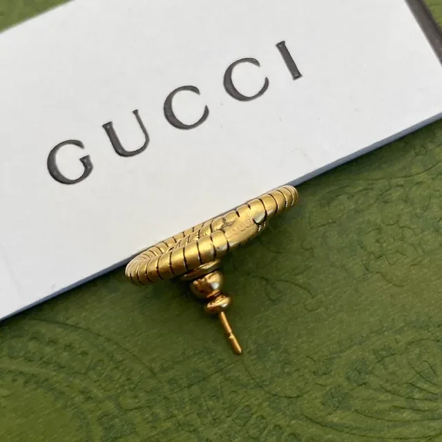 Gucci GG Marmont Beige Gold Embroidered Double-G Motif Metal Detail Earrings 3