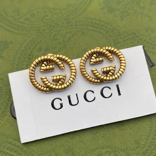 Gucci GG Marmont Beige Gold Embroidered Double-G Motif Metal Detail Earrings 4