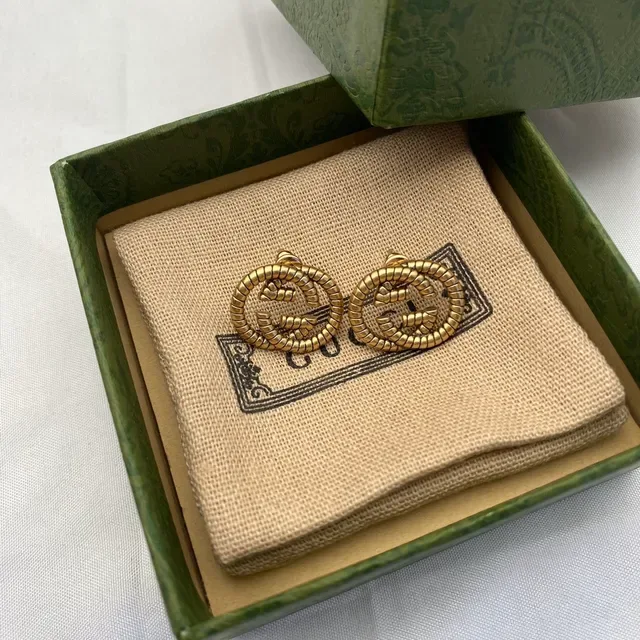 Gucci GG Marmont Beige Gold Embroidered Double-G Motif Metal Detail Earrings 5