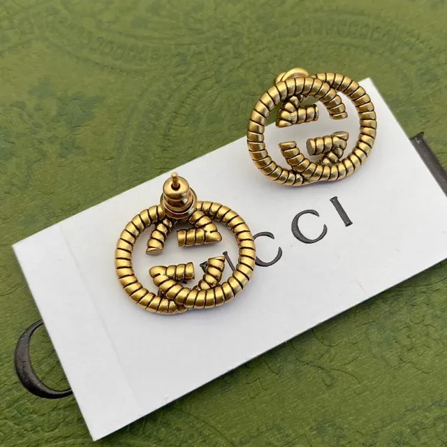 Gucci GG Marmont Beige Gold Embroidered Double-G Motif Metal Detail Earrings 6