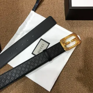 Gucci GG Marmont Black Gold Embossed Monogram Double-G Buckle Leather Belt