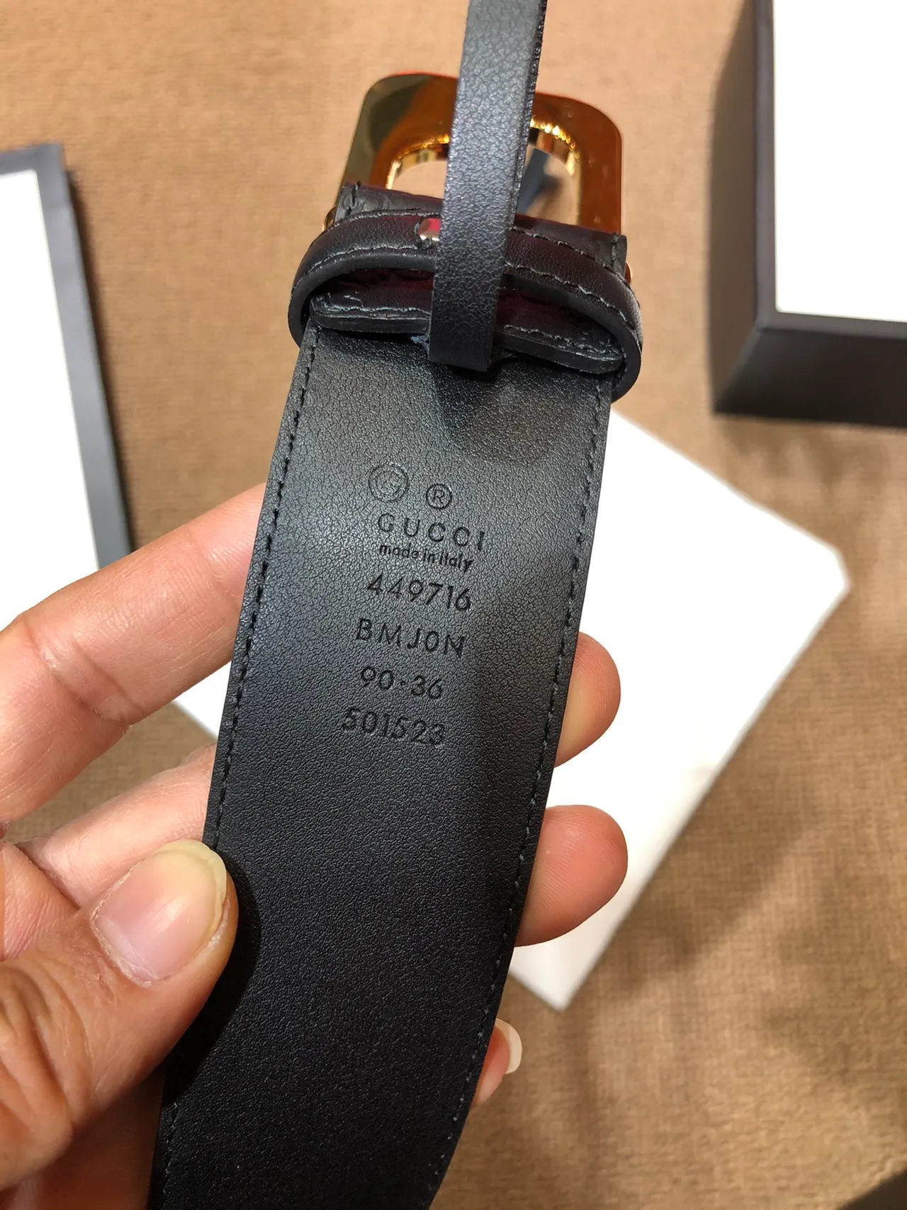 Gucci GG Marmont حزام جلدي أسود ذهبي مطبوع بمونوغرافي مع وترة مزدوجة G 2