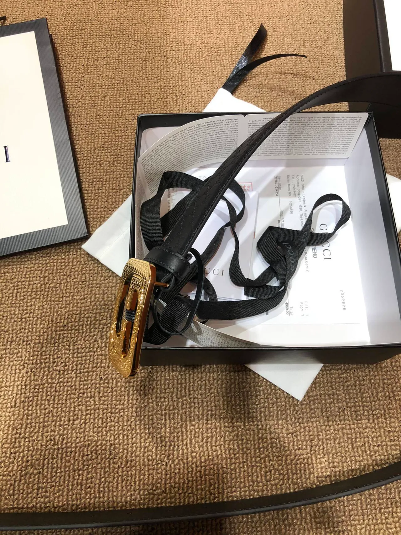 Gucci GG Marmont حزام جلدي أسود ذهبي مطبوع بمونوغرافي مع وترة مزدوجة G 3