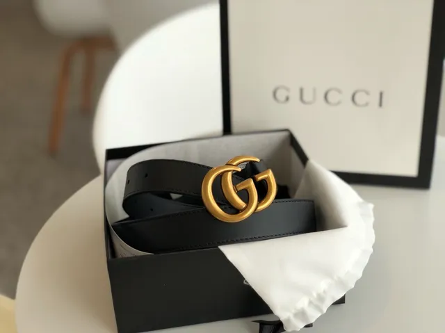 Gucci GG Marmont কালো সোনালি interlocking ডাবল জি বাকেল স্মুথ লেদার বেল্ট 5
