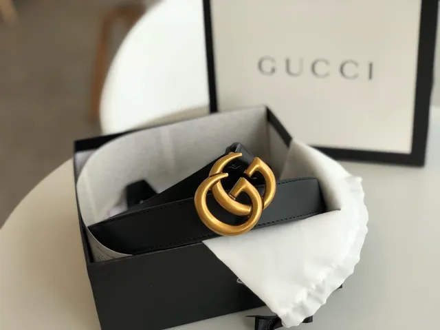 Gucci GG Marmont কালো সোনালি interlocking ডাবল জি বাকেল স্মুথ লেদার বেল্ট 6