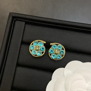 Gucci GG Marmont Blue Crystal Floral Stud Earrings