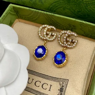 Gucci GG Marmont Crystal-Embellished Blue Stone Drop Earrings