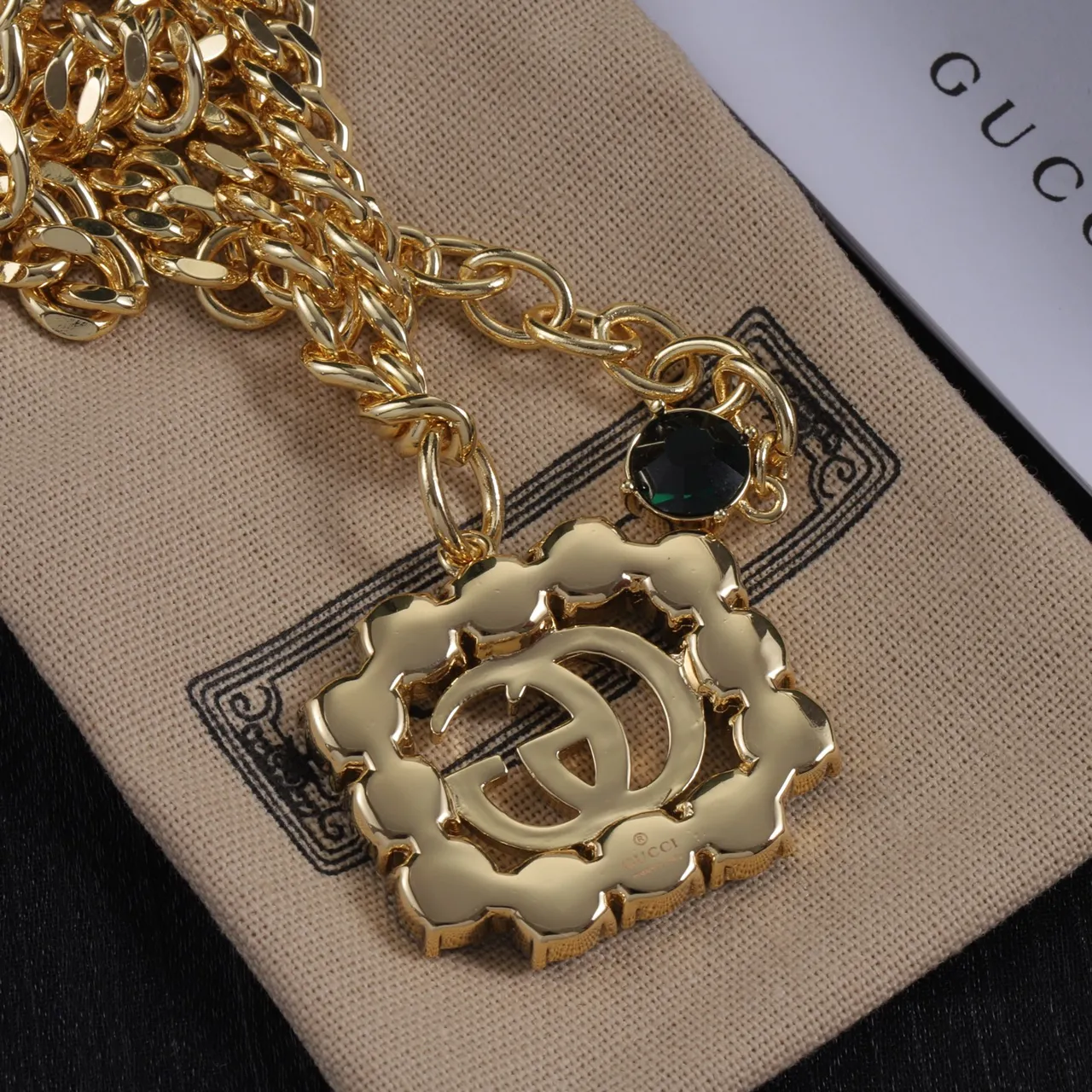 Gucci GG Marmont Crystal-Embellished Gold-Tone Curb Chain Necklace 2
