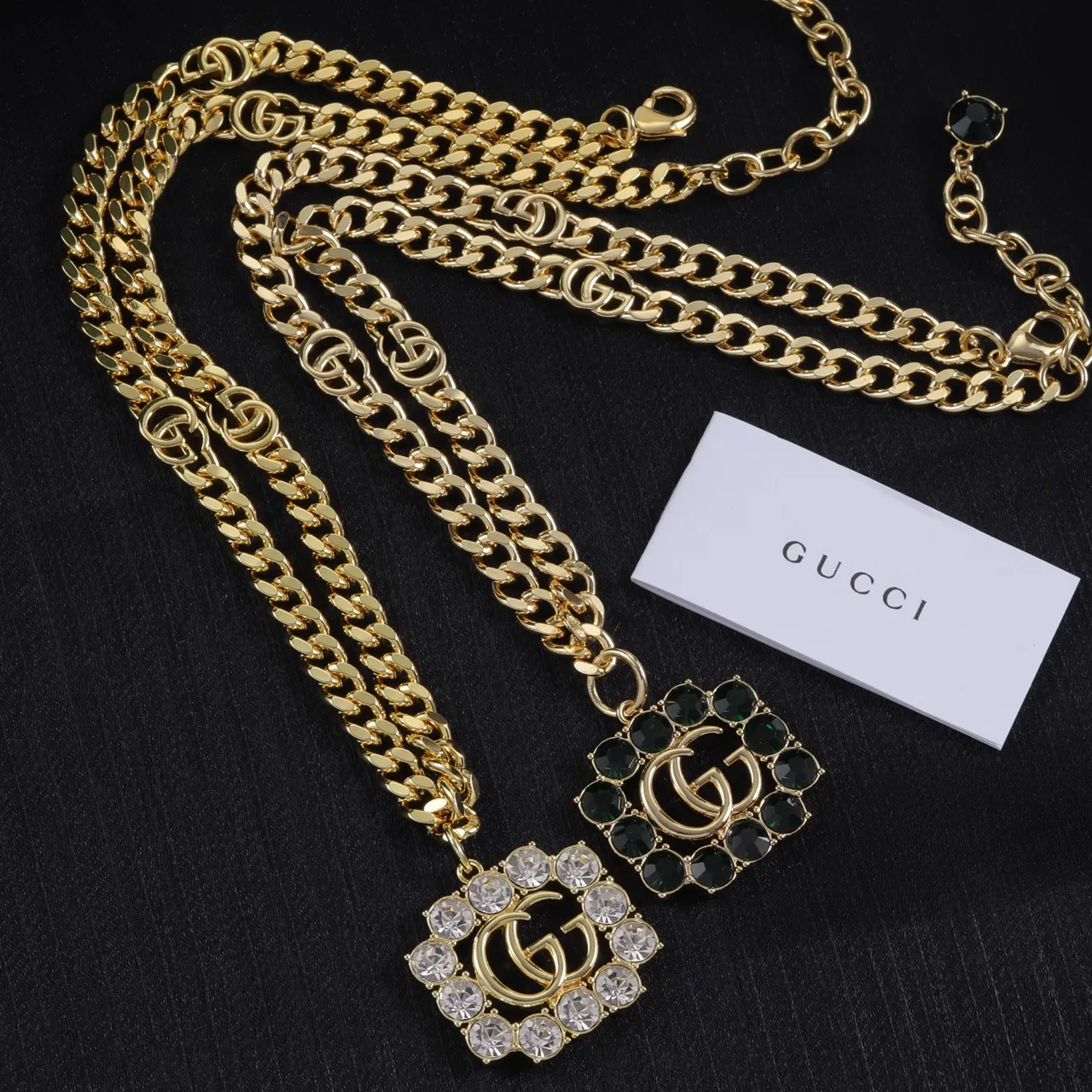 Gucci GG Marmont Crystal-Embellished Gold-Tone Curb Chain Necklace 4