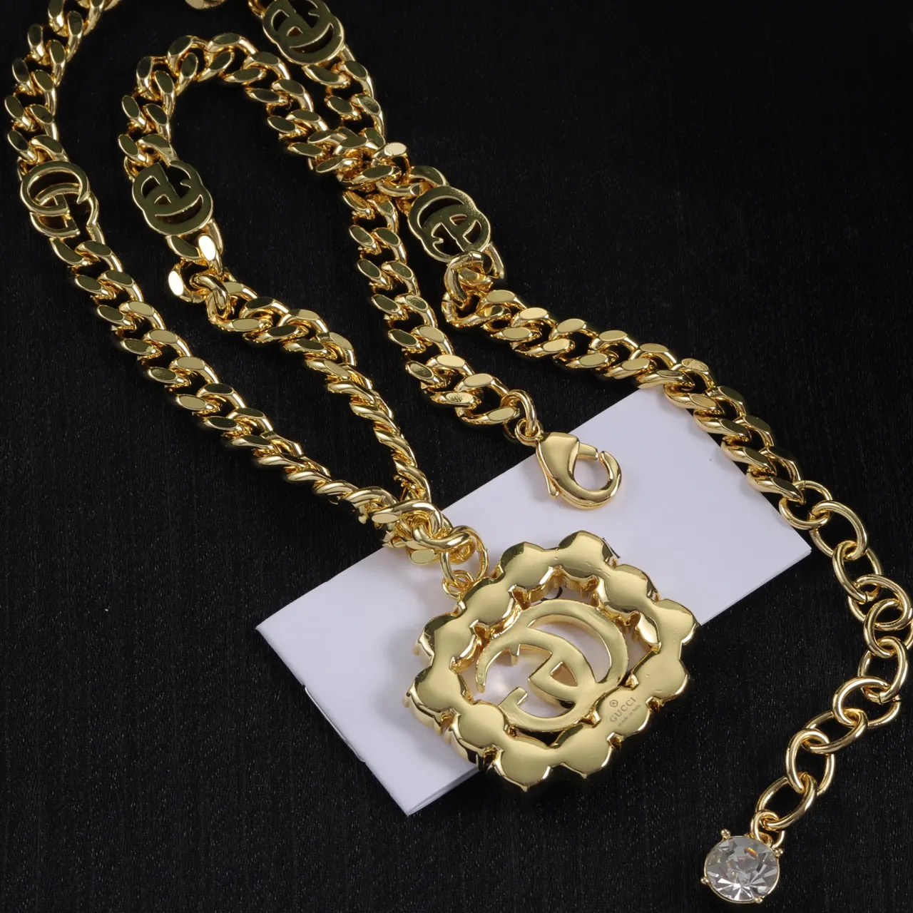 Gucci GG Marmont Crystal-Embellished Gold-Tone Curb Chain Necklace 5