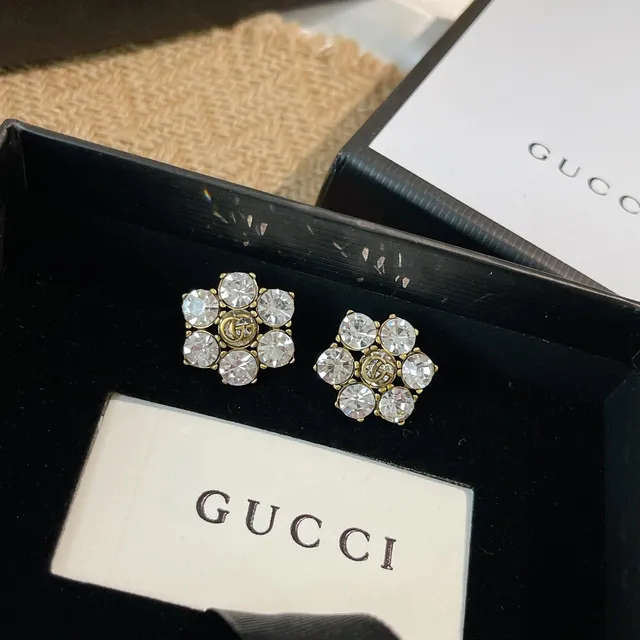 Gucci GG Marmont Crystal Floral Stud Earrings 2