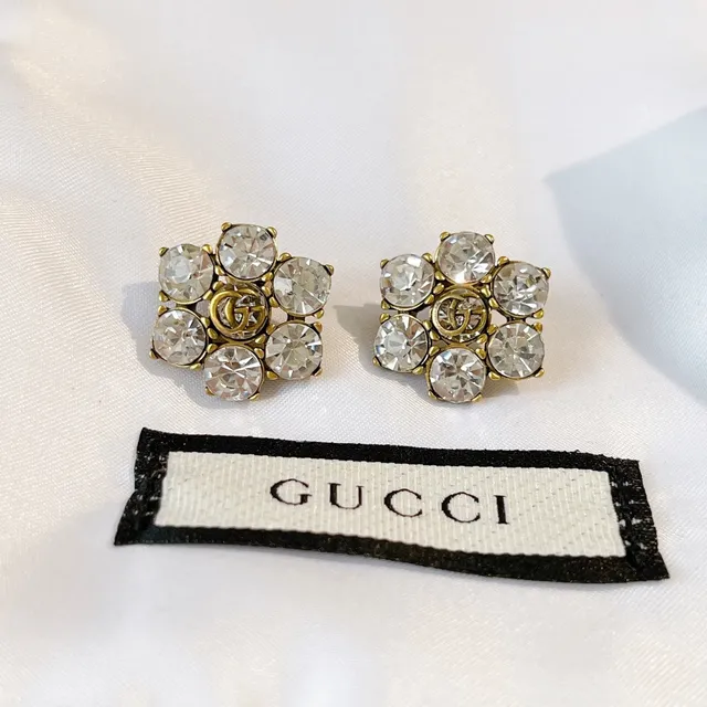 Gucci GG Marmont Crystal Floral Stud Earrings 4