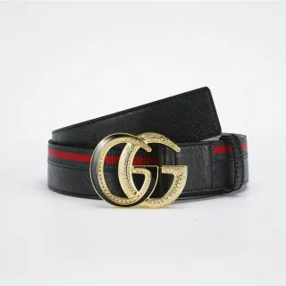 Gucci GG Marmont Crystal Interlocking G Black Leather Belt