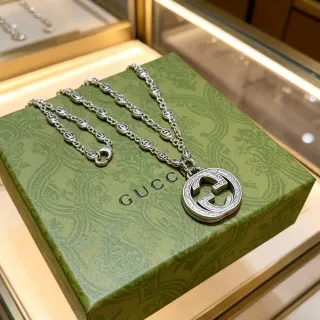Gucci GG Marmont Engraved Interlocking G Silver-Tone Necklace