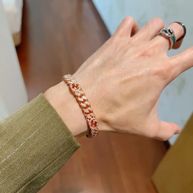 Gucci GG Marmont Gold Beige Curb Chain Interlocking G Motif Bracelet 3