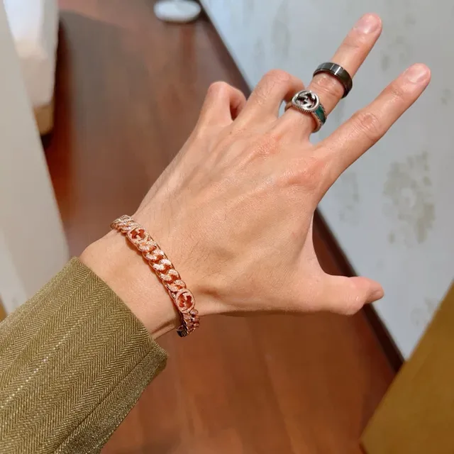 Gucci GG Marmont Gold Beige Curb Chain Interlocking G Motif Bracelet 5