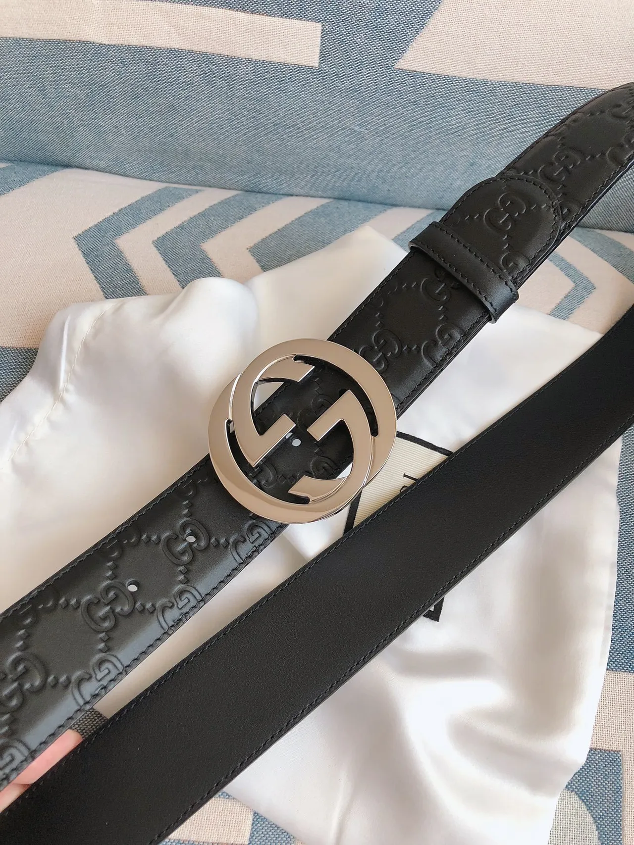 Gucci GG Marmont Interlocking G Buckle Ceinture en Cuir Noir 2