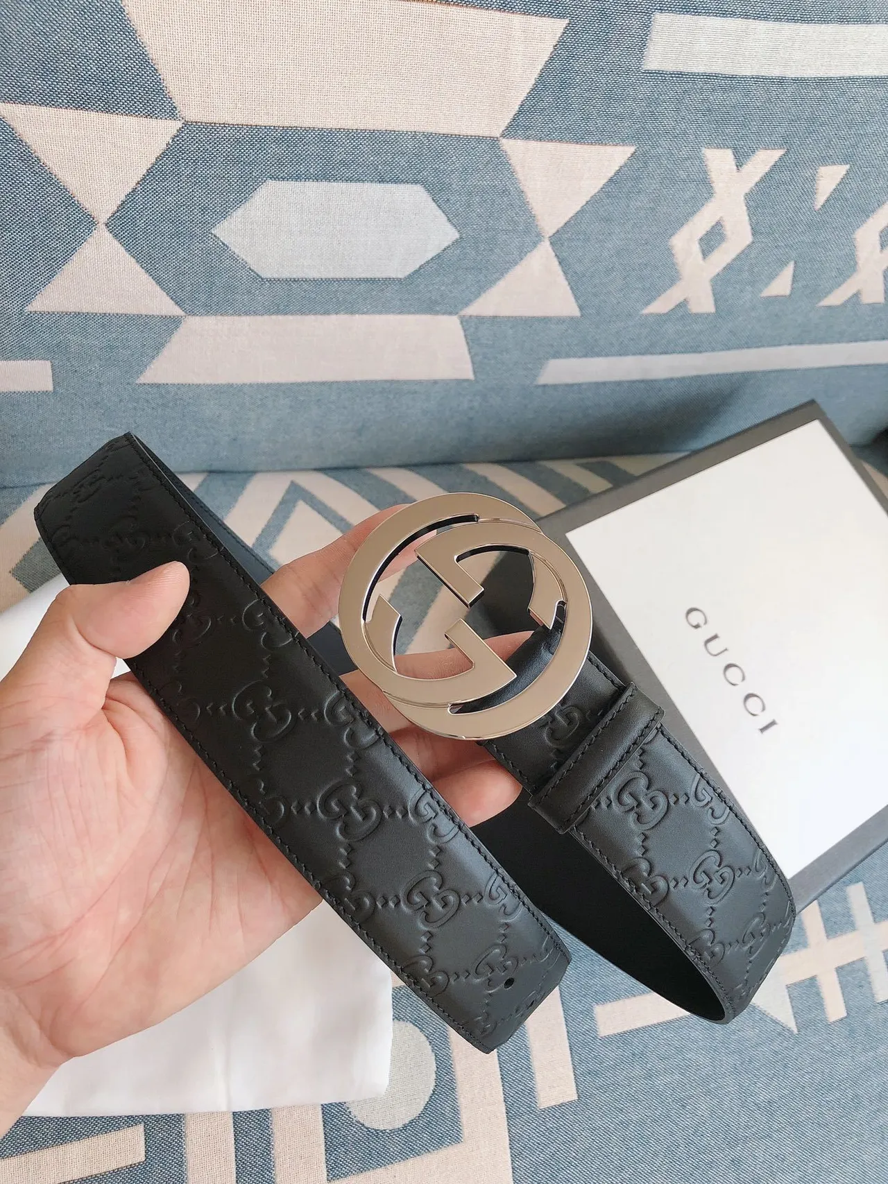 Gucci GG Marmont Interlocking G Buckle Ceinture en Cuir Noir 3