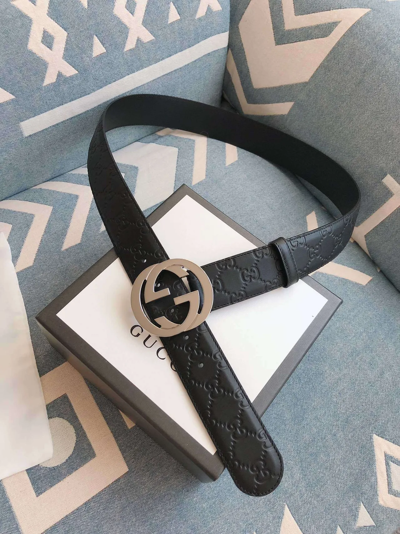 Gucci GG Marmont Interlocking G Buckle Ceinture en Cuir Noir 7