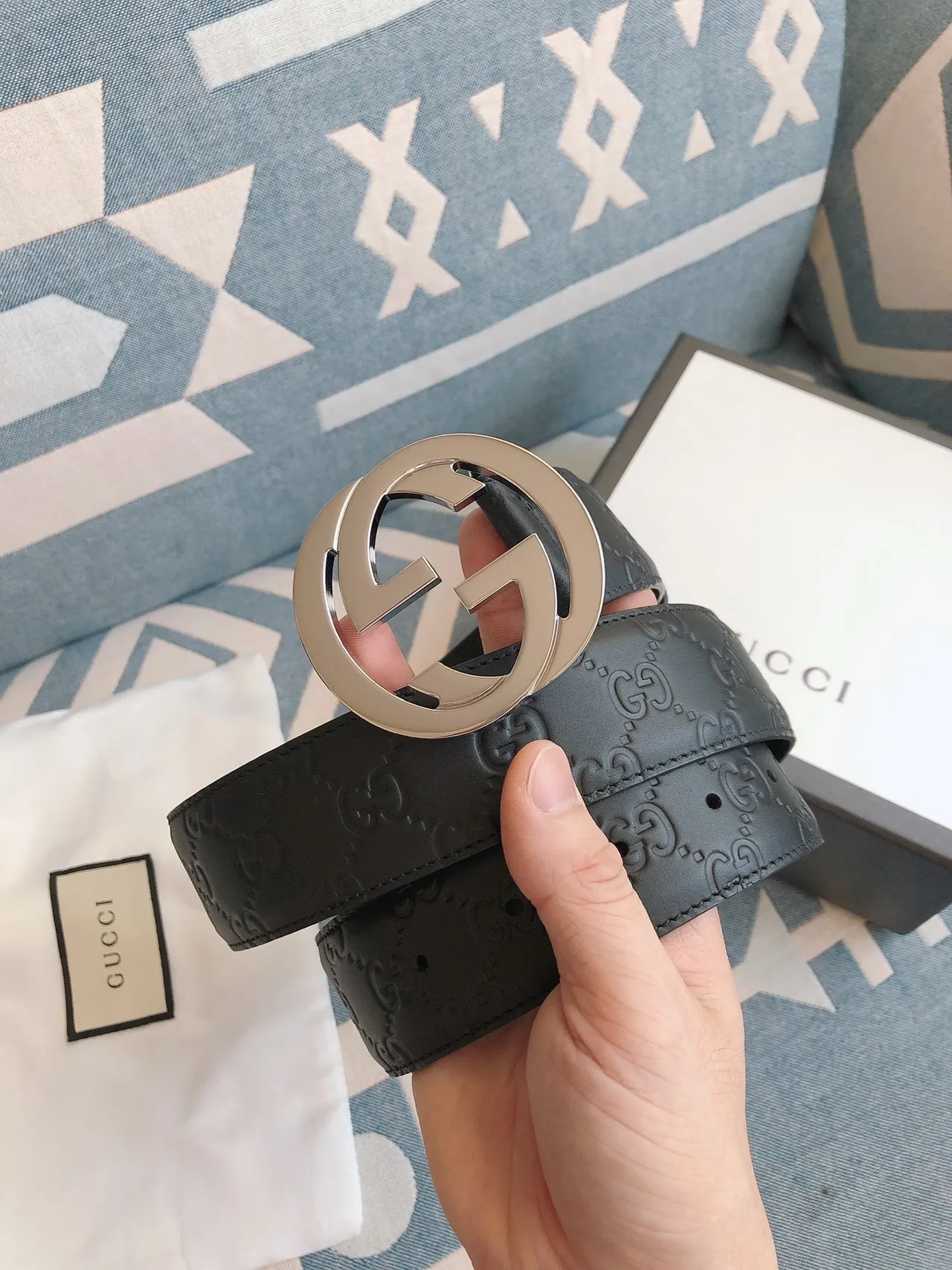 Gucci GG Marmont Interlocking G Buckle Ceinture en Cuir Noir 8